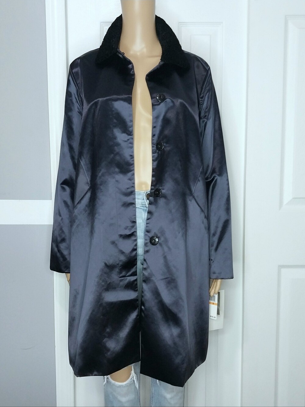 Jane Post NYC Satin Sherpa Longline Jacket, NWT,‎ Size S
